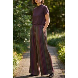 Vintage Finity Naturals Silk Pants Earthy Multicolor Striped Wide Leg Boho L